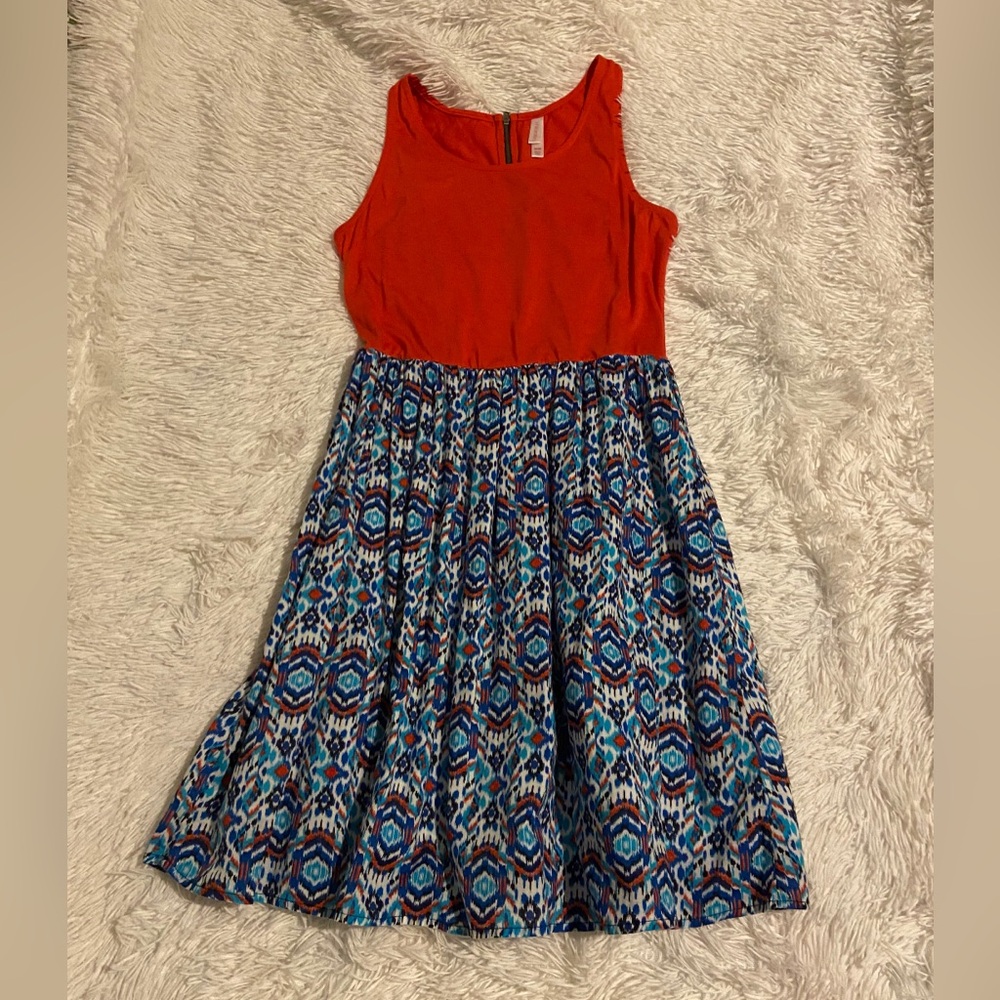 Xhilaration Red and Blue Patterned Juniors Dress
